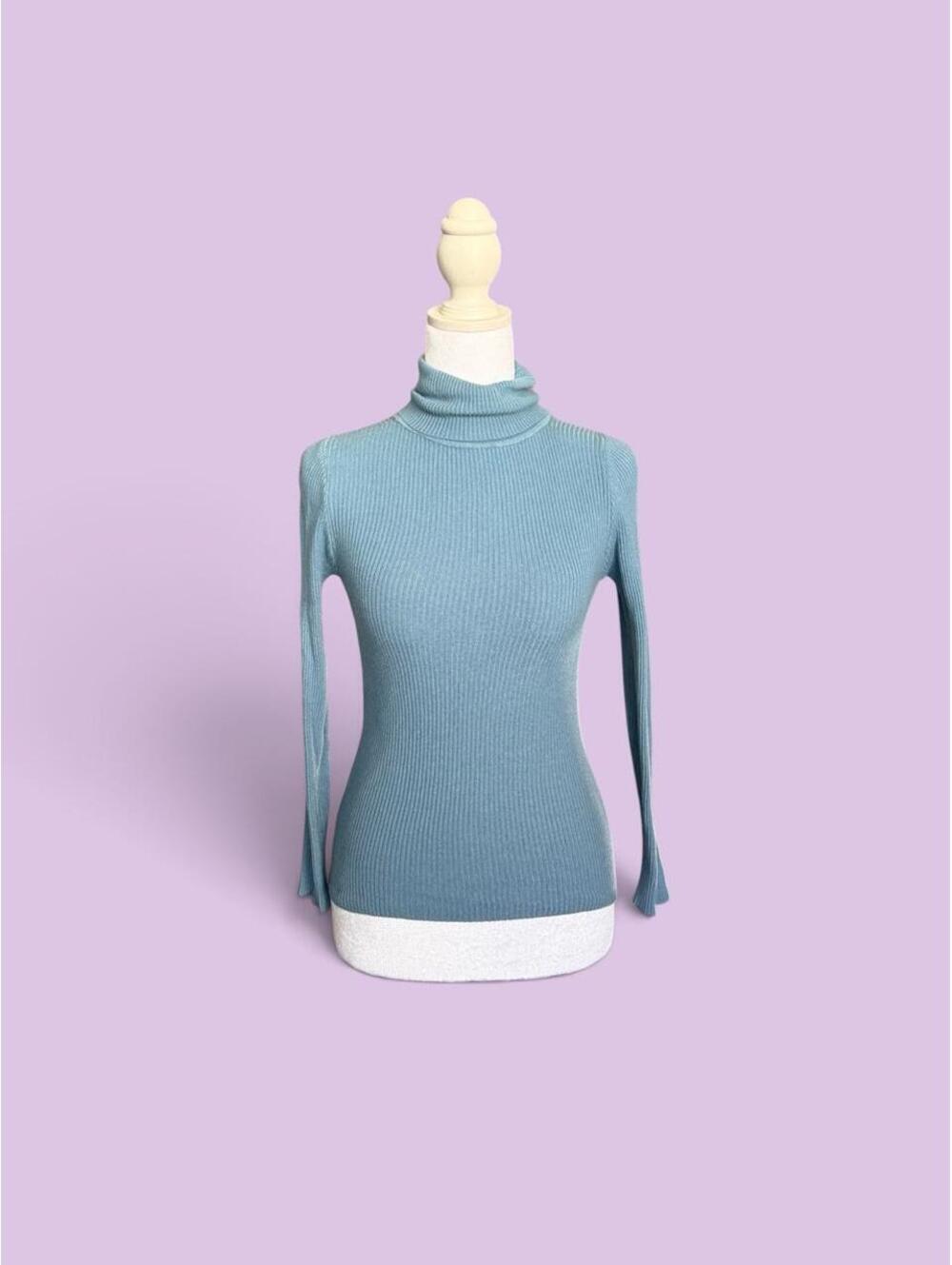 Blue turtleneck long sleeve top